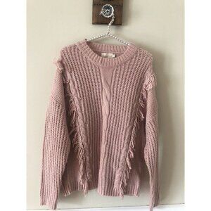 NWT Dreamers Womens Size S Lavender Sweater Cable Knit Fringe Wool Blend